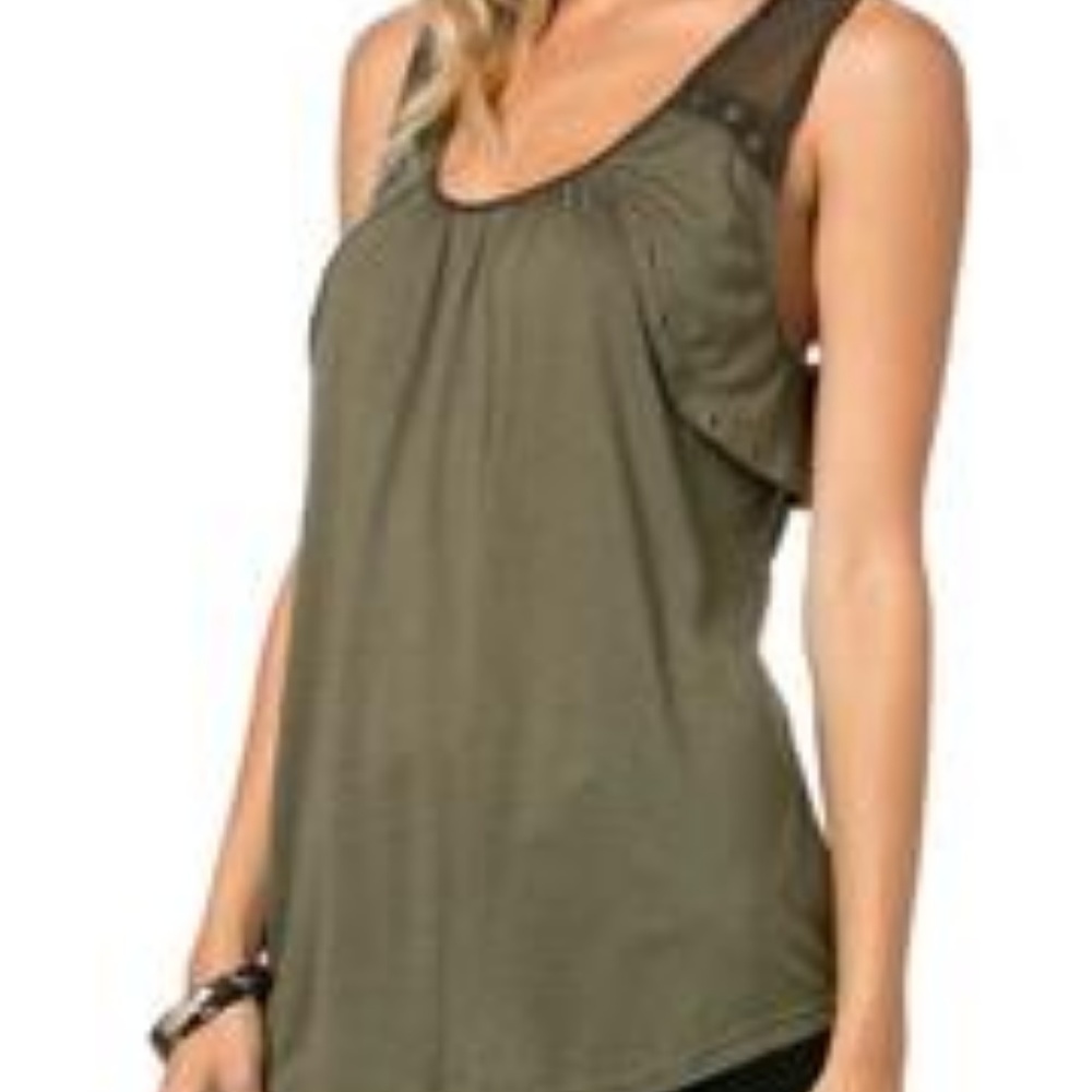 NWT Miss Me open back olive green tank
